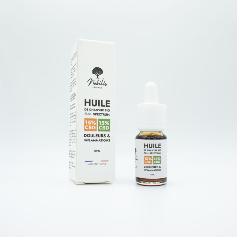 Boite + flacon huile CBG CBD full spectrum douleurs et inflammations 15% Nobilis