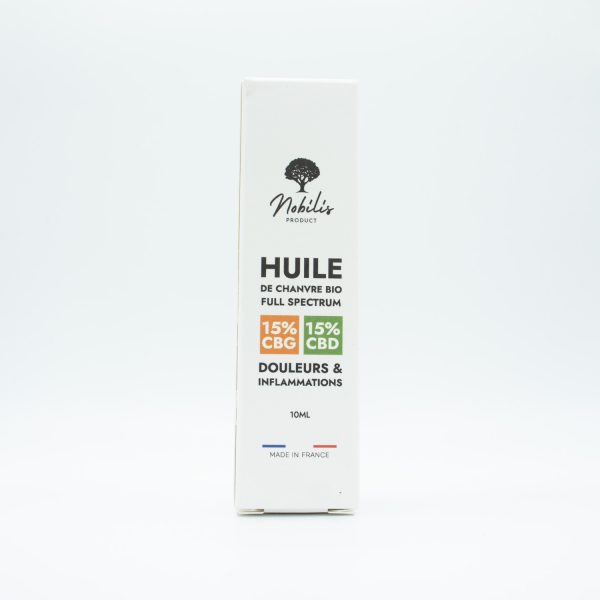 Boite huile CBG CBD full spectrum douleurs et inflammations 15% Nobilis